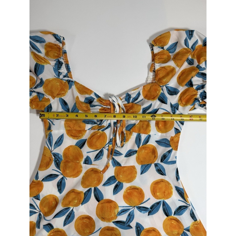 Orange‎ Fruit Print Puff Sleeve Dress | Size M | Retro Vibes - Picture 4 of 5